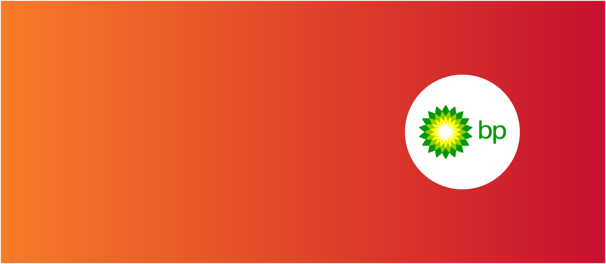Orange and red background with BP International logo