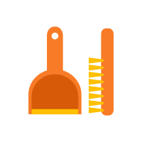 Icon of an orange dustpan and brush